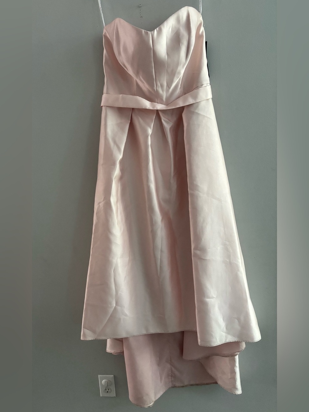 Alfred Sung Strapless Satin High-Low Gown Blush Pink Size 16 Belted Wedding Luxe